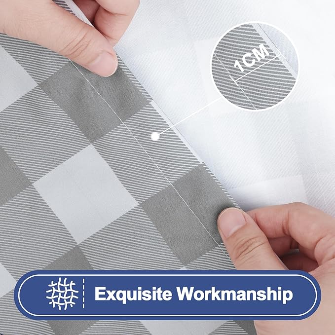 Smiry Picnic Table Cloth 2 Pack, Waterproof Elastic Fitted Tablecloths for 5FT Rectangle Tables, Washable Polyester Buffalo Plaid Tablecloth for Camping, Dining & Outdoor (Grey & White, 30" x 60")