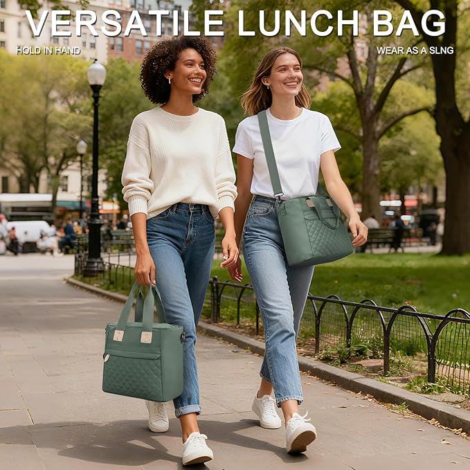 Capolo Insulated Lunch Box for School - Large Thermal Lunch Bag Women with Removable Shoulder Strap, Reusable Lunch Cooler Tote Bags Purse for Adults Work, Picnic, Hiking, Beach, Travel, LargeGreen