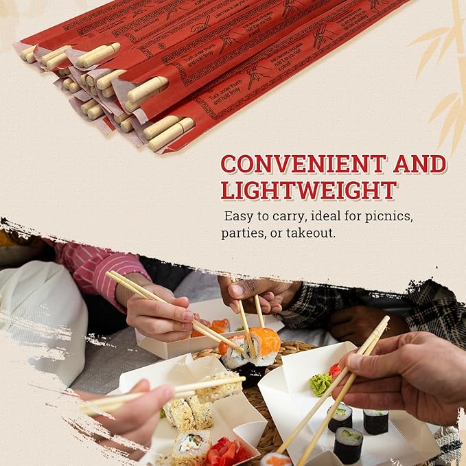 52USA Disposable Bamboo Chopsticks (200 Sets), 9" Individually Wrapped Wooden Chopsticks Bulk, Eco-Friendly, Smooth & Splinter-Free, Perfect for Sushi, Noodles, Asian Cuisine, Takeout & Parties
