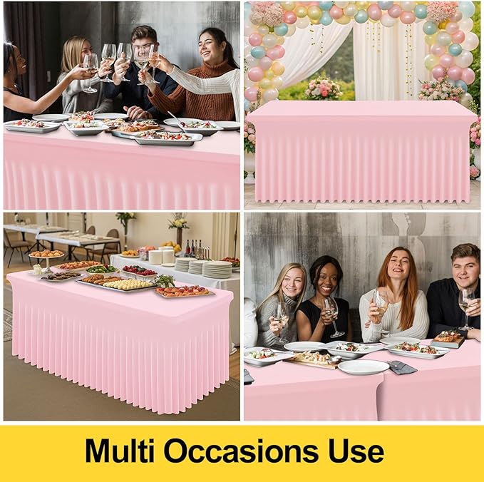 Smiry Spandex Tablecloth, Elastic Fitted Stretch Tablecloth for 6FT Rectangle Tables, Waterproof Washable Table Cover Skirt for Wedding, Banquet & Valentine's Day Parties (Pink, 72Lx30Wx30H Inch)