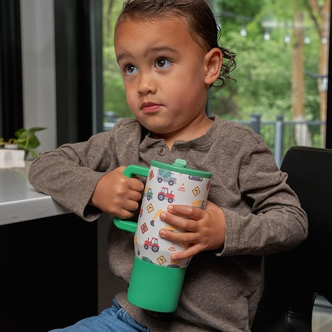 HydroJug Kids - 20 oz Insulated Kids Water Bottle with Flip Straw & Handle | Leak-Proof & Durable | Perfect for School, Sports, Lunch, Travel & Camp, Under Construction