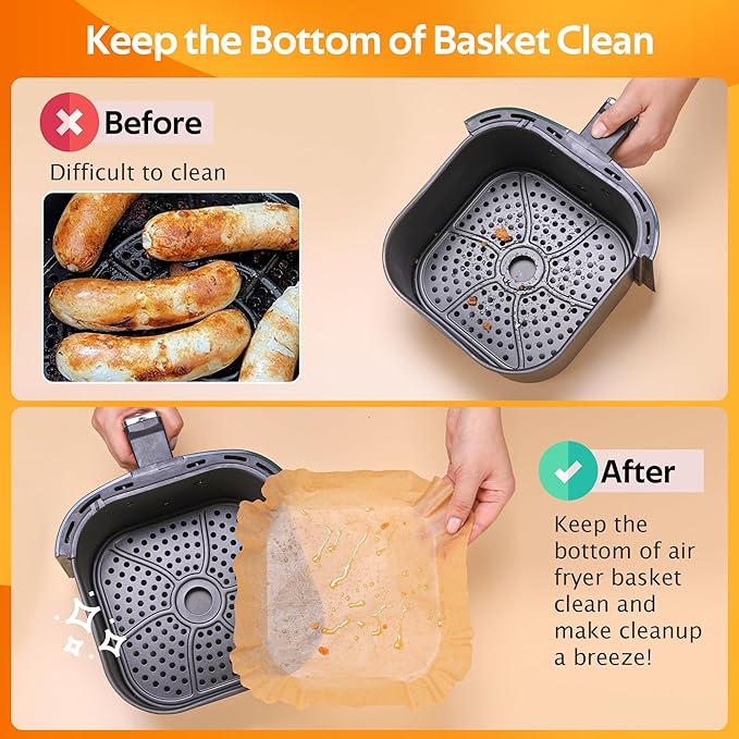 Air Fryer Liners Disposable, 100 PCS Non-stick Parchment Paper Liners Round, Grease Proof Bakery Baking Paper for Airfryer Basket Roasting, Oil-proof, Food Grade, Air Fryer Accessories