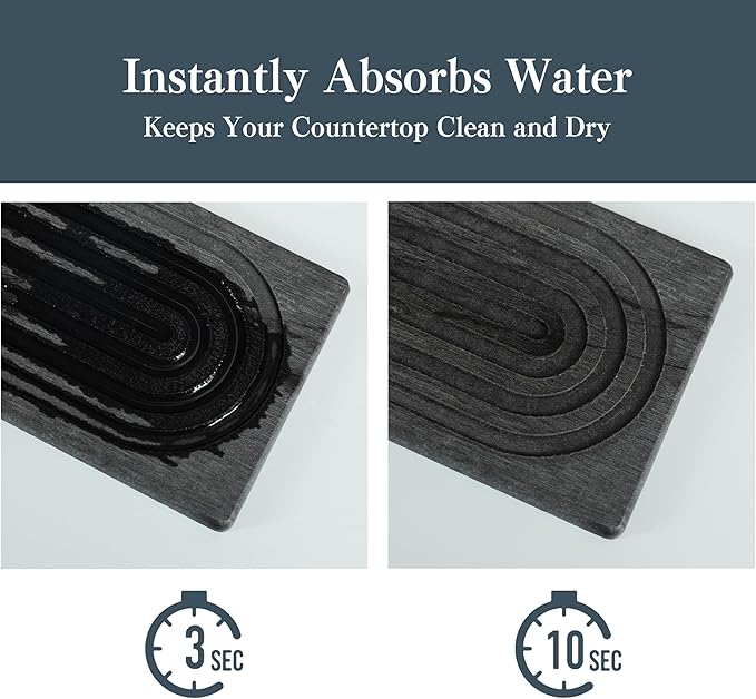 Stone Faucet Mat for Kitchen Sink, Quick Drying Mats, Water Absorbing Guard & Sink Protectors, Diatomite Bathroom Counter Tray, Kitchen Decor Home Accessories - Marble Dark Grey, 23.6''x4''