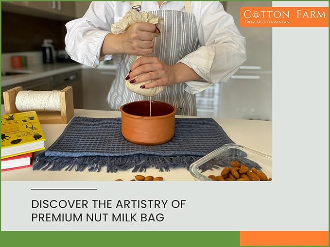 Cotton Farm Nut Milk Bag & Cheese Cloth Bag (Ultra Dense), XL 14 × 14 Inch, 100% Unbleached Cotton Cheesecloth for Precise Food Straining, Washable & Reusable