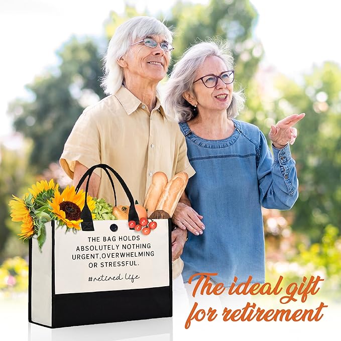 Craftique Retirement Gift for Woman, Funny Retired Cornered Tote Bag, Unique Retirement Gifts for Women Coworker Friend Bosses, Happy Retired Gift Bag for Shopping Travel Picnic, 17” x 6.7” x 12.5”