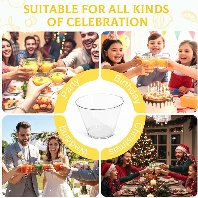 150 Pack Plastic Cups 9 oz Clear Plastic Cups for Cocktail Fancy Disposable Cup for Party Stemless Wine Glasses for Party Wedding Graduation World Cup