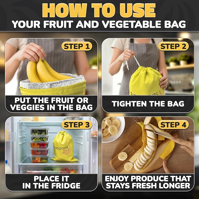 Nylon Banana Bag with Aluminum Lining and Quick Drawstring Closure - 13.8x10.6 in Reusable Banana Keeper for Freshness, Storage, and Prevent Ripening - Washable Material, Suitable for Home and Picnics
