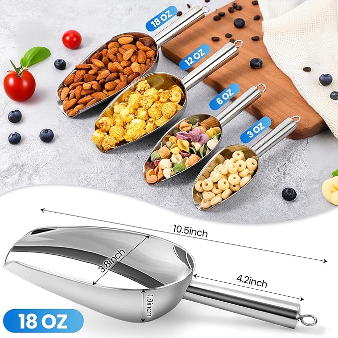 OLESBUR 18oz Stainless Steel Ice Scoop for Freezer – Dishwasher Safe Metal Scooper with Long Handle for Ice Machines, Buckets, Dog Food, Flour, and Canisters – Ideal for Bar, Parties & Weddings