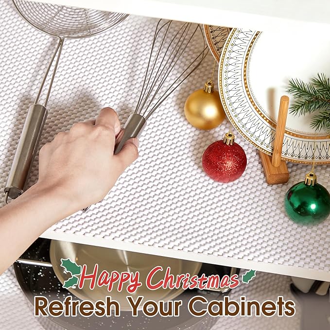 Shelf Liner for Kitchen Cabinet, Drawer Liners Non Slip Non Adhesive Thick Mat, Breathable Dresser Pantry Bathroom Protector, White, 24" x 240"