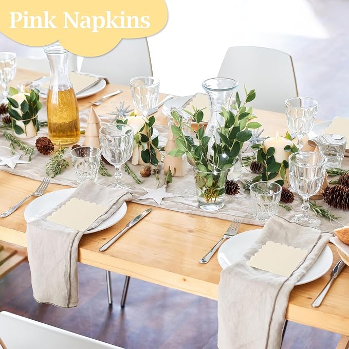 100 Pcs Cocktail Napkins, 2-Ply 5 x 5 Inches Disposable Scalloped Napkins, Thick Premium Dessert Napkins for Party, Wedding, Dinner, Birthday, Anniversary, Festival (Milky-White)