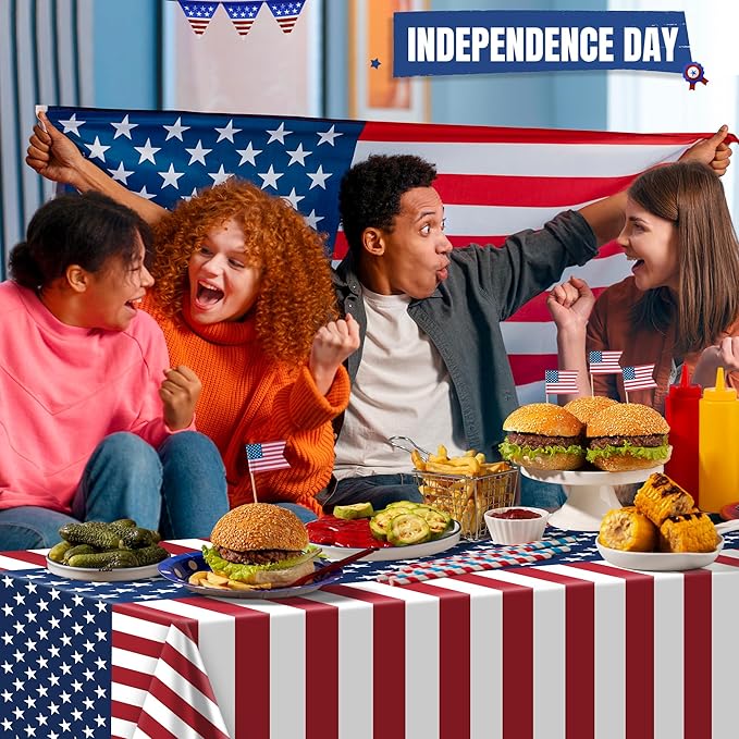 OHOME 4th of July Decorations - Patriotic American Flag Plastic Tablecloth for 250th Anniversary | Fourth of July Accessories Memorial Day Decor for Home Outdoor Outside Party Favors,54"x108",2 Pack