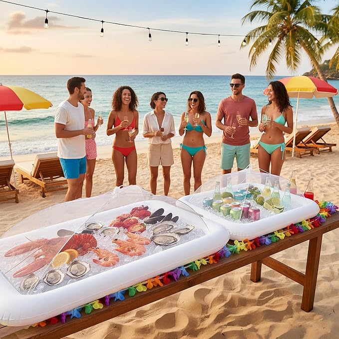 HBlife Inflatable Serving Bar & Mesh Food Cover Combo Set, Party Supplies for Buffet Food Drink Outside, 2 Inflatable Cooler, 2 Food Tents/Food Covers for Outdoors