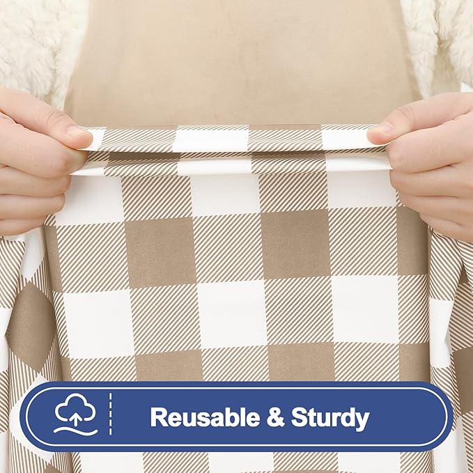 Smiry Picnic Table Cloth 2 Pack, Waterproof Elastic Fitted Tablecloths for 5FT Rectangle Tables, Washable Polyester Buffalo Plaid Tablecloth for Camping, Dining & Outdoor (Khaki & White, 30" x 60")