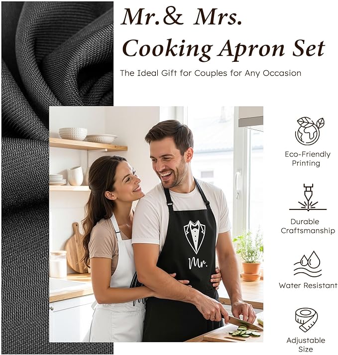 TUZELIYA Wedding Gifts for Couples, Bridal Shower Gift for Bride To Be, Engagement Gifts for Newlyweds, His and Hers Mr and Mrs Anniversary Set with Aprons, Coffee Mugs and 100% Cotton Towels