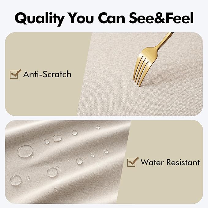 MIULEE Beige Rectangle Linen Polyester Tablecloth with Decorative Cutouts Spring Waterproof Stain Resistant & Shrink-Proof Table Cloth 60x144 inch Farmhouse Style for Dining Wedding and Outdoor
