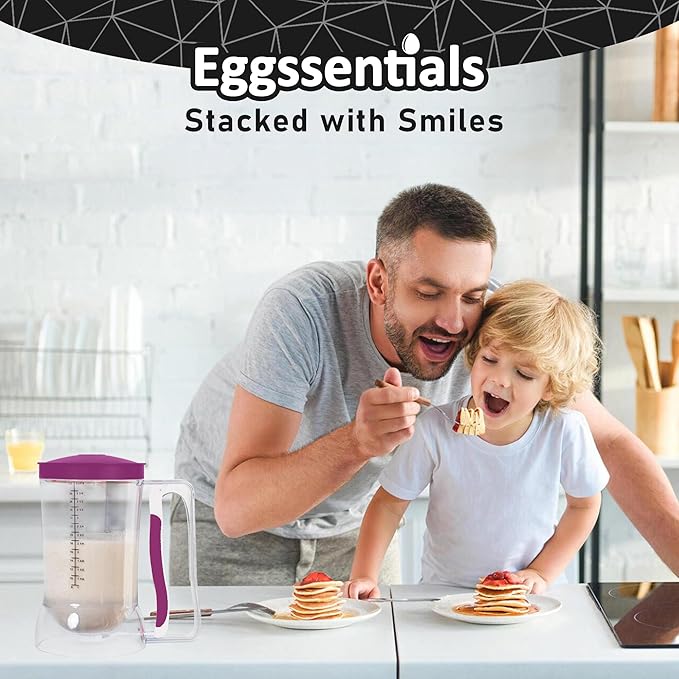 Eggssentials – Batter Dispenser Mess-Free, Squeeze Handle, Cupcakes, Waffles & More – Durable, Easy-Pour Pancake Dispenser Bottle for Smooth Baking