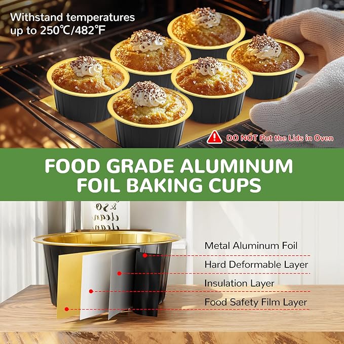 TLAZZ 40 Pack 5 OZ Mini Cake Pans with Lids, Disposable Aluminum Foil Ramekins Muffin Tin, Round Brownie Pudding Cupcake Baking Cups, Mini Cake Containers Flan Molds for Wedding Birthday Party