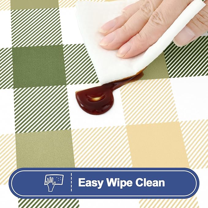 Smiry Picnic Table Cloth 2 Pack, Waterproof Elastic Fitted Tablecloths for 6FT Rectangle Tables, Washable Polyester Buffalo Plaid Tablecloth for Easter & Outdoor (Sage Green & Beige, 30" x 72")