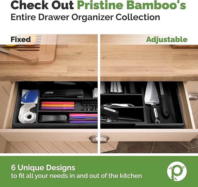Silverware Organizer - Expandable Kitchen Drawer Organizer - Adjustable Kitchen Drawer Organizer for Utensils, Expandable to 25 Inches Wide, 10 Slots - Black