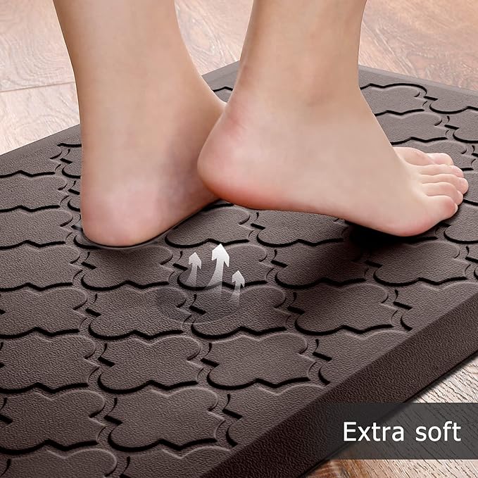 Kitchen Mat [2 PCS] Cushioned Anti-Fatigue Floor Mat Water Resistant Non-Skid Kitchen Mats and Rugs Ergonomic Comfort Foam Kitchen Rugs Standing Mat for Floor Office Sink (Chocolate,20"x30"+20"x60")