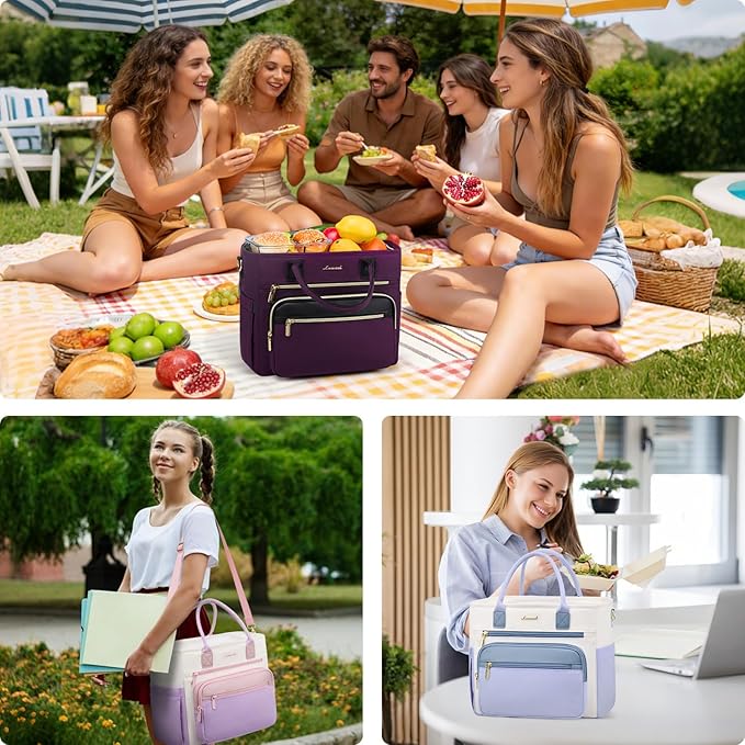 LOVEVOOK Insulated Lunch Bag Women,Wide Opening Adult Lunch Box Women with Cup Holder,Large Leakproof Cooler Bag for Work Picnic Beach Family College Mom,Lunch Teacher Breast Pump Diaper Tote Bag