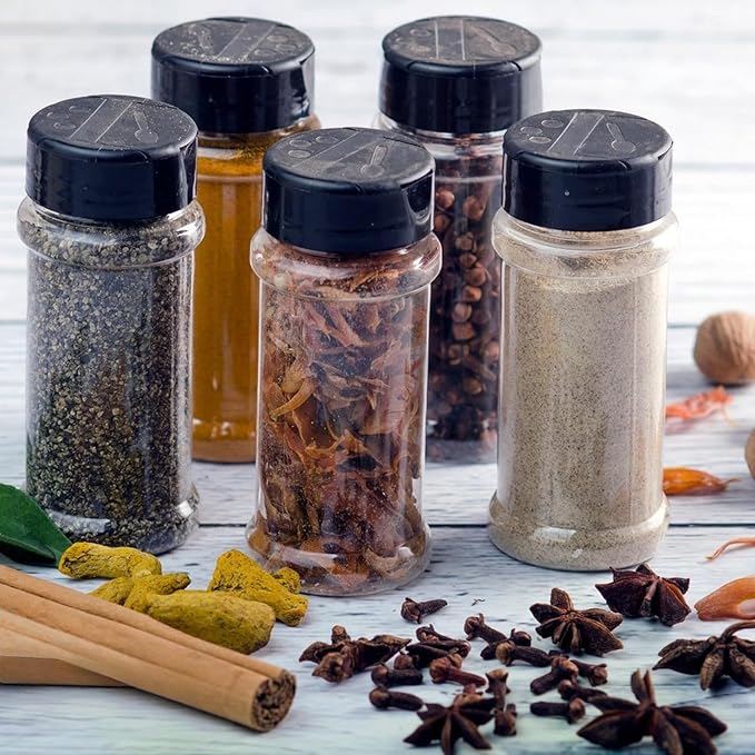 3 Oz Spice Bottles Plastic Small Seasoning Containers, 6 Pcs Clear Plastic Spice Jars with Shaker Lids Empty for Spice & Herbs, Powders, Glitters, BPA Free | Heavy Duty | Wide Mouth | Dual Flaps