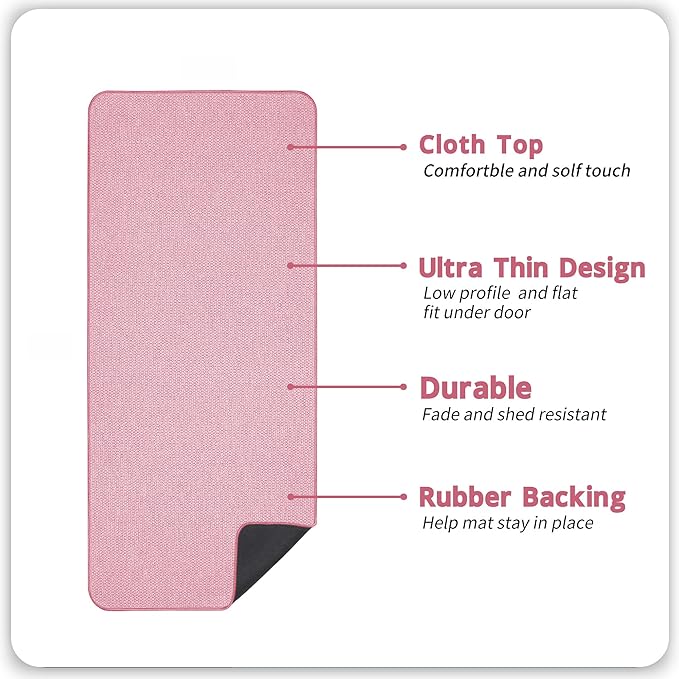 Bath Mat,Ultra Thin Bathroom Runner Rugs,Large Bath Mats for Bathroom,Quick Dry,Non-Slip,Machine Washable,Low Pile,Bath Rug,Shower Outside,Sink,Home Decor Accessories.Pink,2'x5'（24x60inch）
