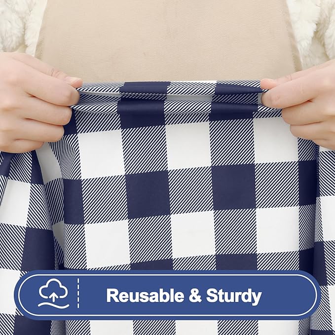 Smiry Picnic Table Cloth 2 Pack, Waterproof Elastic Fitted Tablecloths for 18x72 Rectangle Tables, Washable Polyester Buffalo Plaid Tablecloth for Camping, Dining & Outdoor (Navy & White, 18" x 72")
