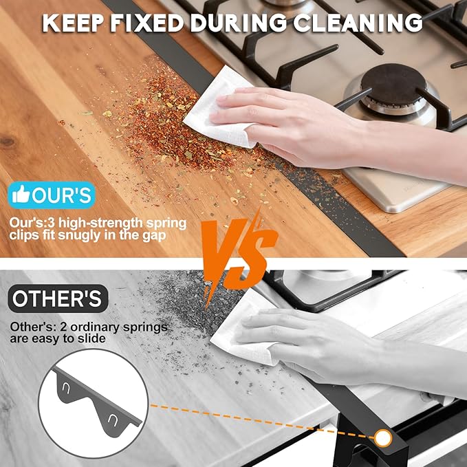 Stove Gap Covers - 304 Stainless Steel Oven Side Gap Filler, 2 Pack Stove Gap Filler - Length 23.4" Width 0.79", Spring Clip Design Fitting Gap Strong Guard Between Stove Top & Counter - Black