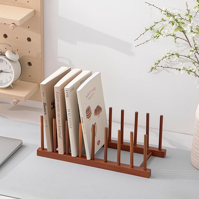 HBlife 4pcs Teak Dish Drying Rack Plates Holder Stand Kitchen Storage Cabinet Organizer for Dish/Plate/Bowl/Cup/Pot Lid/Cutting Board (8 Slots)
