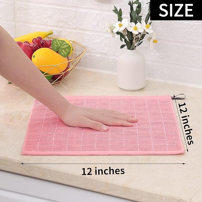 Homaxy 100% Cotton Terry Kitchen Dish Cloths, Ultra Soft and Absorbent Dish Towels for Kitchen, Suitable for Drying and Washing Dishes, 24 Pack, 12 x 12 Inches, Pink