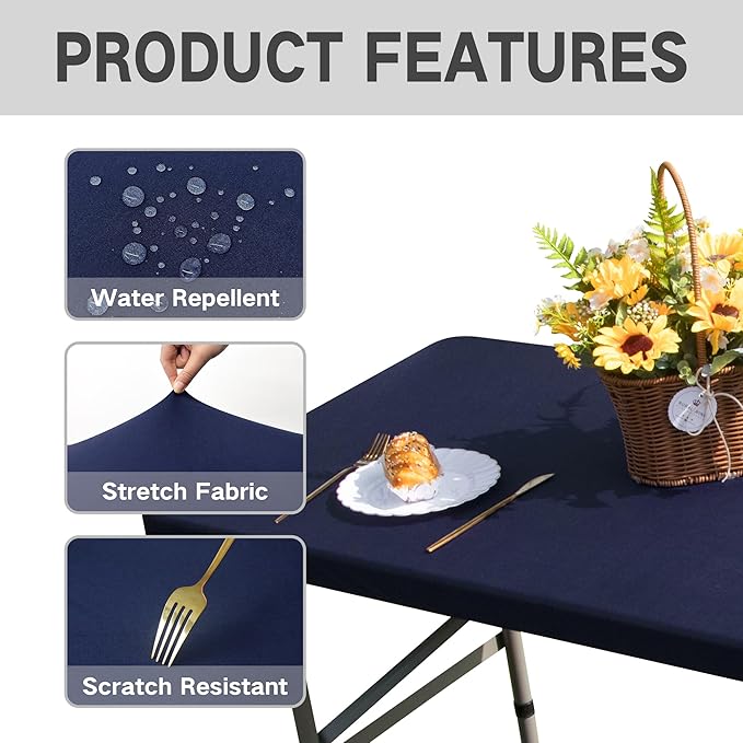 Rectangle Fitted Table Cover Elastic Tablecloth 4ft Stretch Spandex Table Top Cover for Dining Indoor Outdoor Party Navy 23X48 Inch