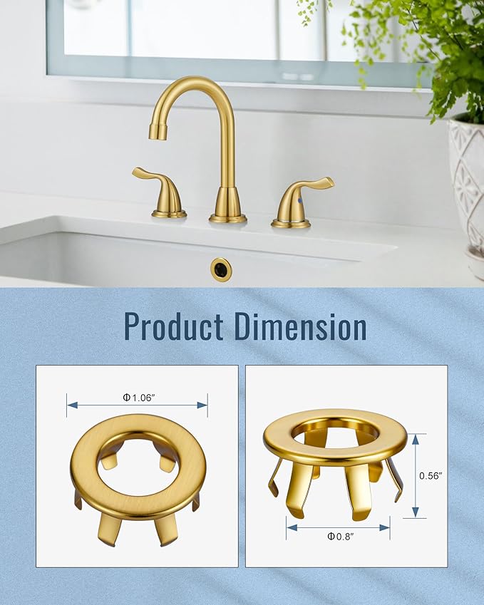 Sink Overflow Ring Brushed Gold: ARCORA 2 Pack Solid Brass Bathroom Vessel Sink Overflow Cover Basin Trim Ring Hole Insert Caps