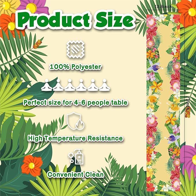 Luau Party Decorations - Hibiscus Palm Leaf Table Runner | Hawaiian Theme Party Decorations for Summer Beach Pool Birthday - Tropical Decor Party Favors Supplies for Home Kitchen Dining