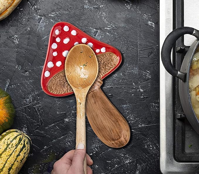 Spoon Rest Spoon Holder For Stove Top Cute Mushroom Spoon Rest For Kitchen Counter Ceramic Spatula Holder Utensil Rest