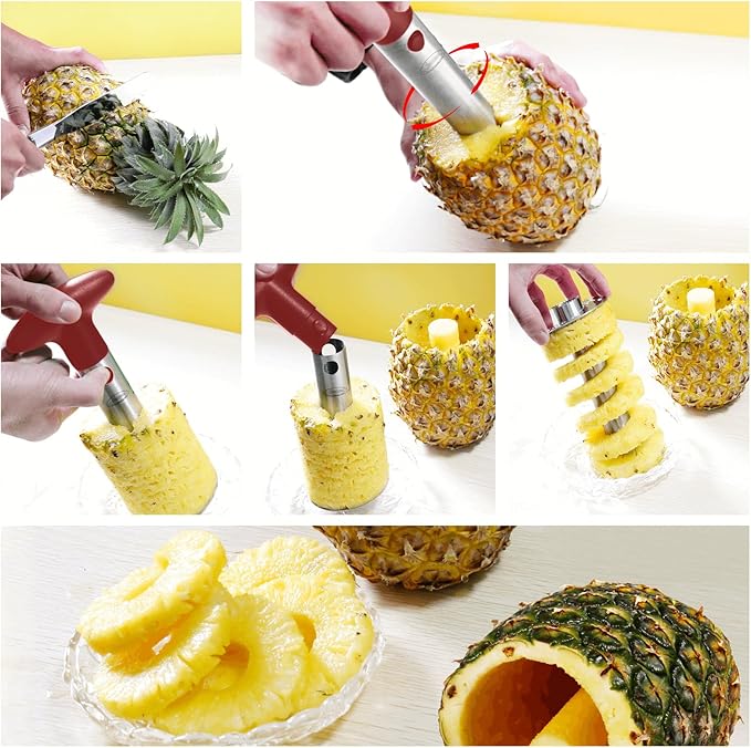 Pineapple Corer, [Upgraded, Reinforced, Thicker Blade] Newness Premium Pineapple Corer Remover, Stainless Steel Pineapple Core Remover Kitchen Tool with Sharp Blade for Diced Fruit Rings, Red