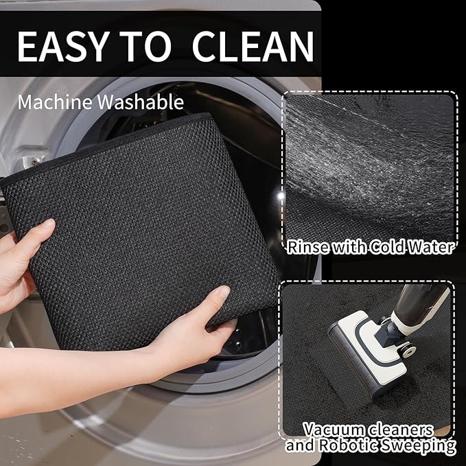Kitchen Mats for Floor, Super Absorbent Kitchen Rugs Non Slip Washable, Soft Imitation Linen Braided Kitchen Runner Rug, Standing Mat Kitchens Sink Mat, Easy to Clean, Black 17x95