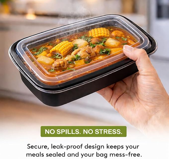 NEW Meal Prep Containers 38oz Lids Utensils 50-Pack 300 Pieces Reusable Sturdy Plastic Bento Box Single Compartment Takeout Food Stackable Leakproof Storage BPA-Free Microwave Freezer Dishwasher