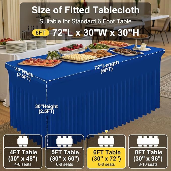 Smiry Spandex Tablecloth 2 Pack, Elastic Fitted Stretch Tablecloth for 6FT Rectangle Tables, Waterproof Washable Table Cover Skirt for Outdoor, Wedding, Banquet & Parties (Blue, 72Lx30Wx30H Inch)