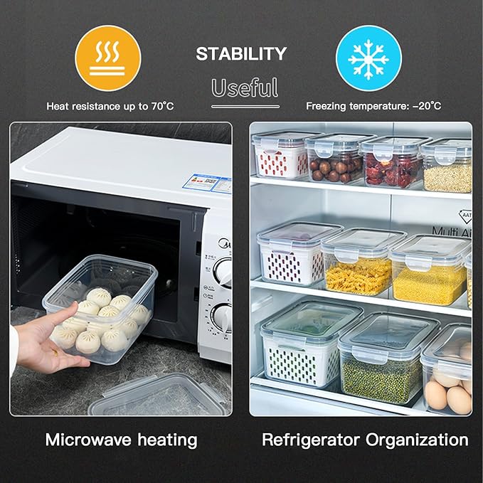 3 Pack Fruit Storage Containers for Fridge with Removable Colander – Airtight Produce Storage Containers with Lids, BPA-Free Berry Keeper for Vegetables, Lettuce & Meal Prep (29oz+59oz+112oz)