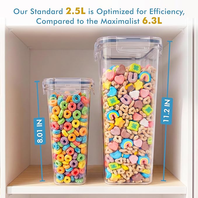 Shazo 2 Pack (15.4 Oz Cereal Capacity) Small Airtight Cereal Containers Storage with Lids, Perfect Space Saving BPA-Free Plastic Container, Pantry Organization and Canister for Rice, Sugar & Flour
