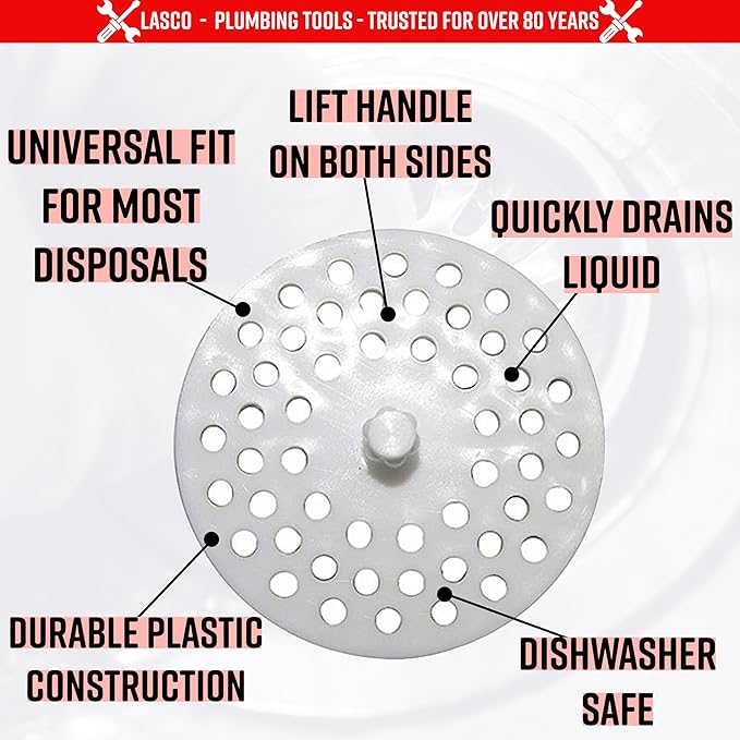 LASCO 02-4021 White Plastic Disposal Sink Strainer Fits Most