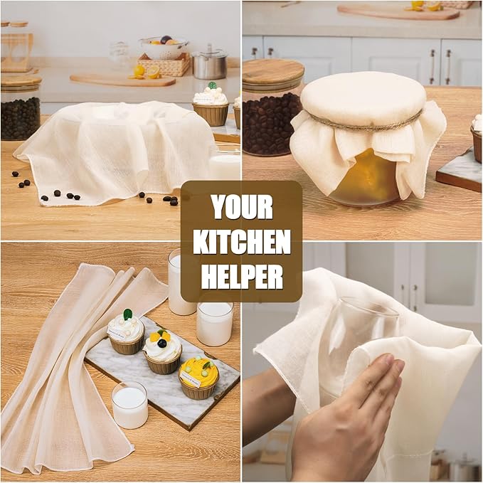 Amrules Cheese Cloths for Straining, 8PCS 20x20 Inch Grade 100 Cheese Cloth, Reusable Washable Unbleached Pure Cotton Cheesecloth for Cooking and Cheese Making with Hemmed Edge