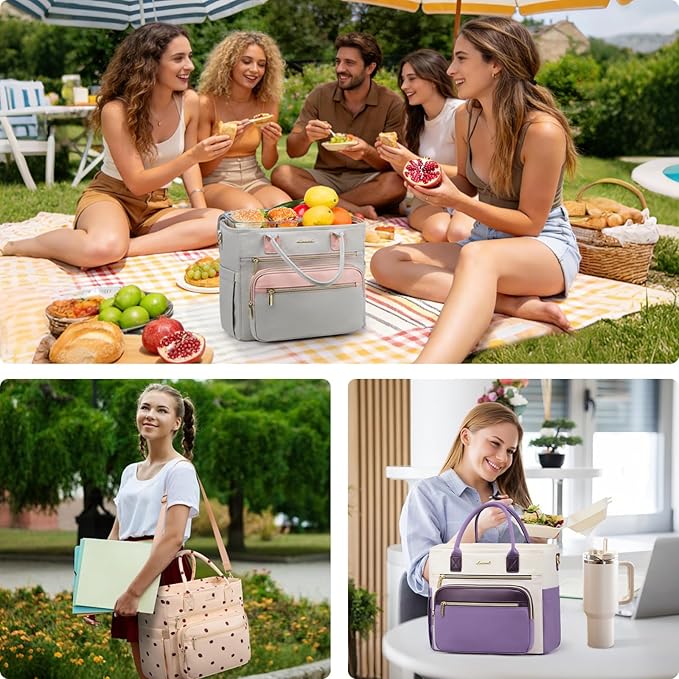 LOVEVOOK Insulated Lunch Bag Women,Wide Opening Adult Lunch Box Women with Cup Holder,X Large Leakproof Cooler Bag for Work Picnic Beach Family College Mom,Lunch Teacher Breast Pump Diaper Tote Bag