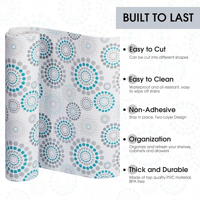 Drawer and Shelf Liner, Non-Slip Kitchen Cabinet Liners Non-Adhesive Thick Strong Grip Waterproof Washable Mats Protect Dresser Shelves Cupboard Bathroom Cabinets, Spiral, 24 in X 30 FT