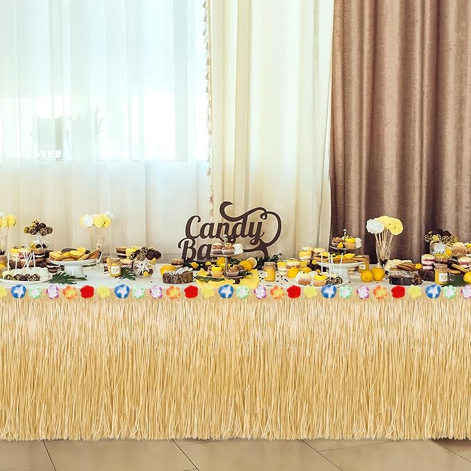Luau Party Decorations, Natural Hawaiian Grass Table Skirt, Flower 108 X 29.5" Grass Skirts Tropical Luau Party Favors, Table Skirt for Luau Summer Tropical Indoor Outdoor Parties Decor Accessories