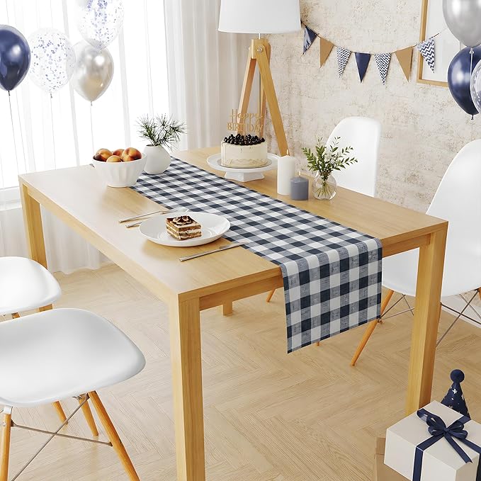 Gingham Table Runner - Blue and White Checkered Table Runner for Baby Shower, Birthday Party, Wedding Decorations | Farmhouse Kitchen Dining Table Decor Party Supplies for Home Indoor Outdoor