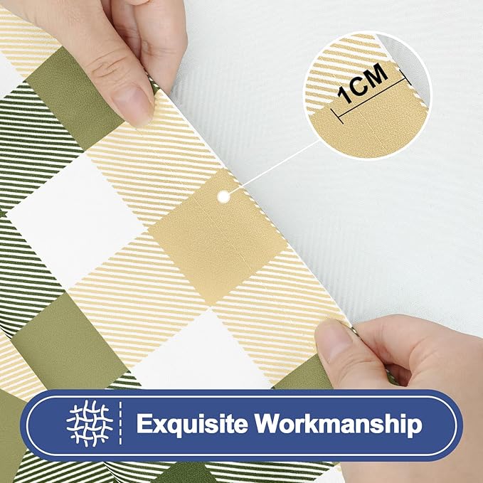 Smiry Picnic Table Cloth 2 Pack, Waterproof Elastic Fitted Tablecloths for 8FT Rectangle Tables, Washable Polyester Buffalo Plaid Tablecloth for Easter & Outdoor (Sage Green & Beige, 30" x 96")