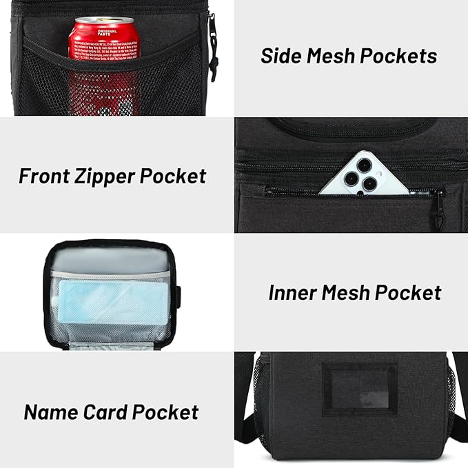 MIER Insulated Lunch Box Dual Compartment Lunch Bag Leakproof Cooler for Men Women Adult Work, Dark Grey, Medium (Upgraded Extra-Tall Bottom Layer)