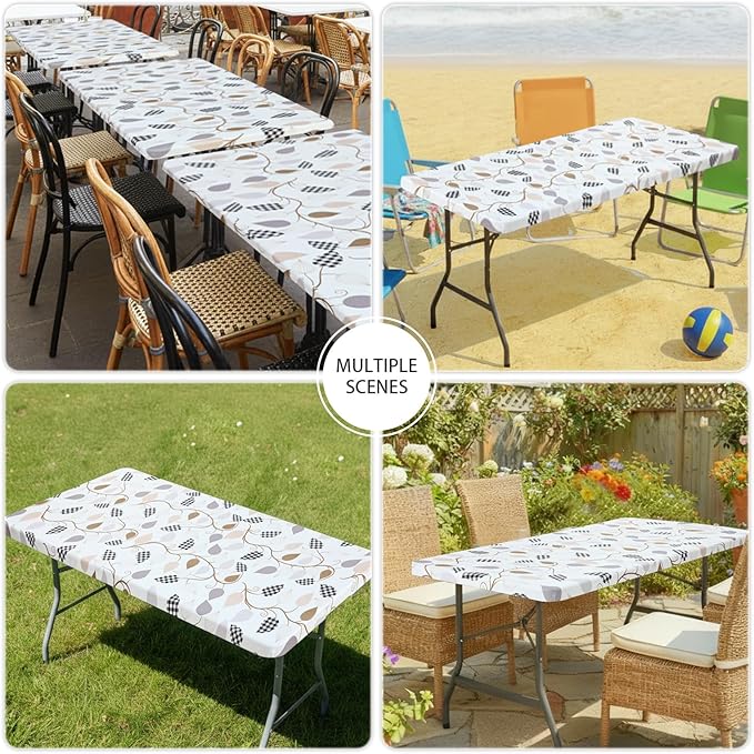 Smiry Spandex Fitted Tablecloth for 4 Foot Rectangle Tables, Washable Picnic Table Cover with Elastic, Stretch Reusable Table Cloth for Outdoor, Camping, Dining & Kitchen (Leaves, 24"x48")
